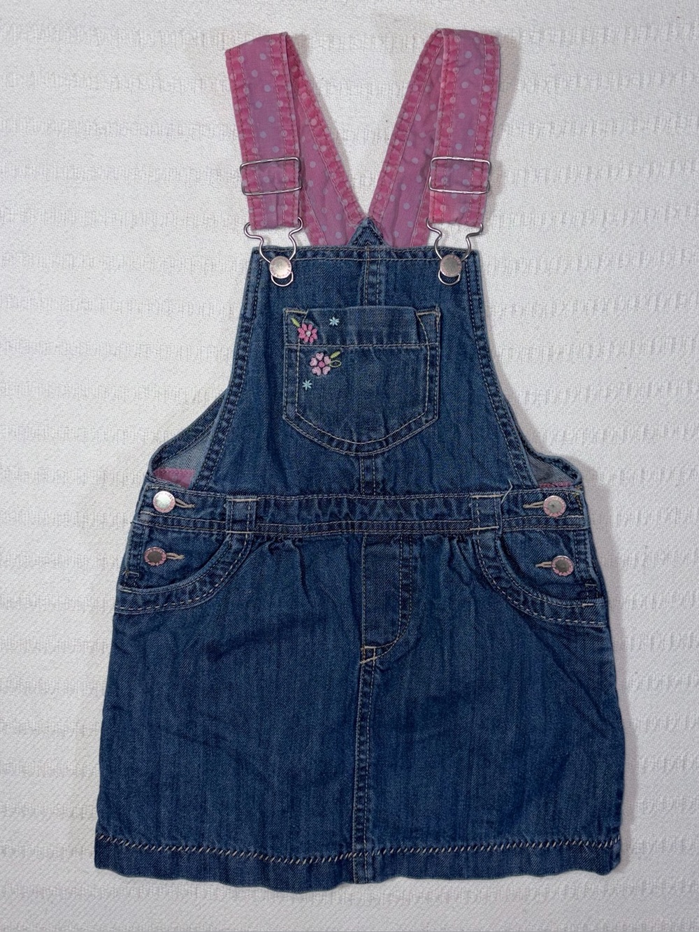 Vintage OshKosh B'gosh Girls Denim Embroidered Overall Skirt Size 4T Cotton